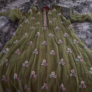 Green and Red Salwar Kameez